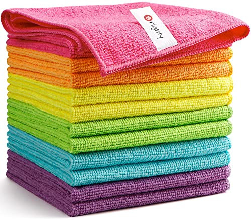 Orighty Cleaning Cloths Pack of 12, Highly Absorbent Microfiber Cleaning Supplies, Lint Free Cloths for Multiple-use, Powerful Dust Removal Cleaning Rags for House, Kitchen, Car Care(12x12 inch) - 1