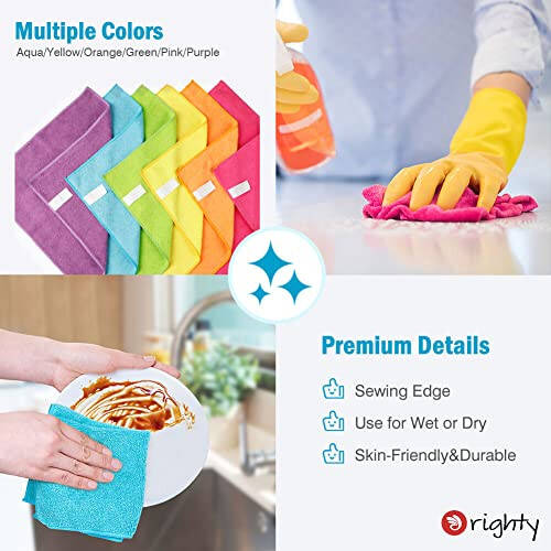 Orighty Cleaning Cloths Pack of 12, Highly Absorbent Microfiber Cleaning Supplies, Lint Free Cloths for Multiple-use, Powerful Dust Removal Cleaning Rags for House, Kitchen, Car Care(12x12 inch) - 6