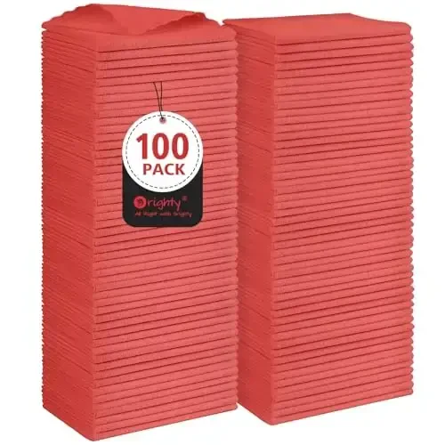 Orighty Cleaning Cloths, Shop Towels 100 Pack, Shop Rags Reusable, Microfiber Cleaning Rags Bulk for Cars, Multi-Purpose Lint Free Towels for Automotive, Mechanic, Kitchen, 11.5’’ x 11.5’’, Red - ORIGHTY