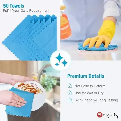 Orighty Cleaning Cloths, Shop Towels 50 Pack, Shop Rags Reusable, Microfiber Cleaning Rags Bulk for Cars, Multi-Purpose Lint Free Towels for Automotive, Mechanic, Kitchen, 11.5’’ x 11.5’’, Blue - 5
