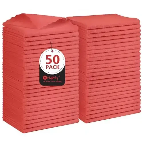 Orighty Cleaning Cloths, Shop Towels 50 Pack, Shop Rags Reusable, Microfiber Cleaning Rags Bulk for Cars, Multi-Purpose Lint Free Towels for Automotive, Mechanic, Kitchen, 11.5’’ x 11.5’’, Red - 1