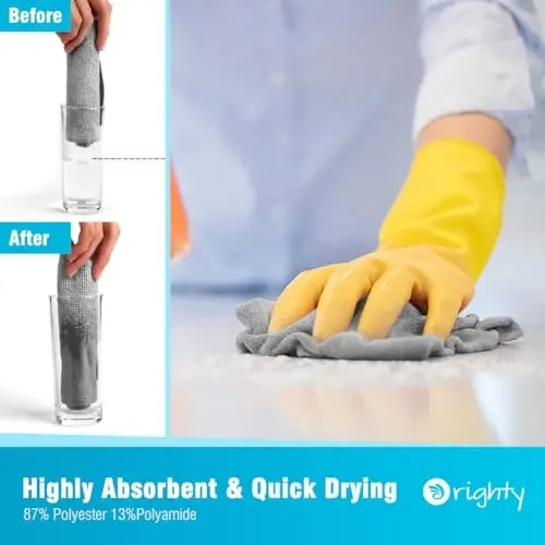 Orighty Grey Microfiber Cleaning Cloth, 100 Pack Highly Absorbent Cleaning Supplies, Lint Free Kitchen Towels Cleaning Rags, Microfiber Towels for Cars, House, Window, 12x12 inch - 3