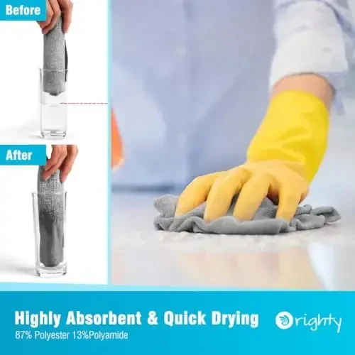 Orighty Grey Microfiber Cleaning Cloth, 50 Pack Highly Absorbent Cleaning Supplies, Lint Free Kitchen Towels Cleaning Rags, Microfiber Towels for Cars, House, Window, 12x12 inch - 3