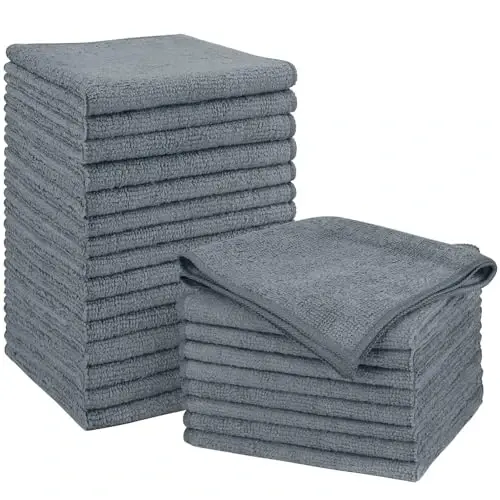 Orighty Grey Microfiber Cleaning Cloth, Microfiber Towels for Cars, Highly Absorbent Car Cleaning Supplies, Lint Free Cloths Clean Rags for Car Care, House, Kitchen, 12x11 inch, Pack of 24 