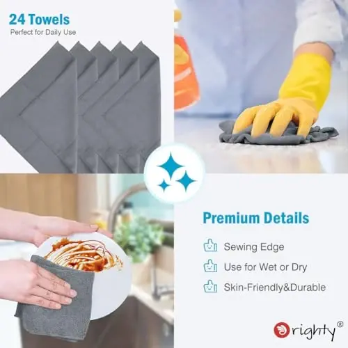Orighty Grey Microfiber Cleaning Cloth, Microfiber Towels for Cars, Highly Absorbent Car Cleaning Supplies, Lint Free Cloths Clean Rags for Car Care, House, Kitchen, 12x11 inch, Pack of 24 - 5