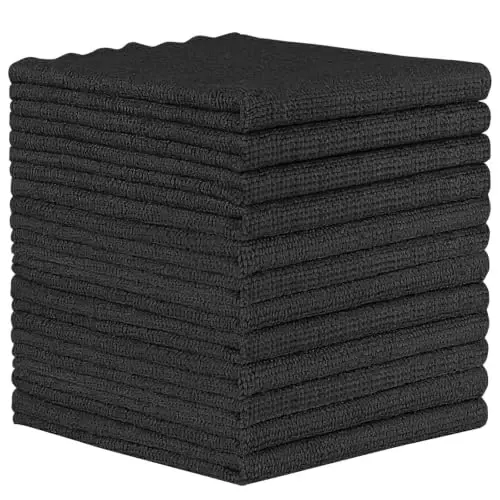 Orighty Microfiber Cleaning Cloth, 12 Pack Black Cleaning Rags, 12x11 inch | Highly Absorbent Household Cleaning Supplies, Microfiber Towels Lint Free Cloths for House, Kitchen, Car Care - 1