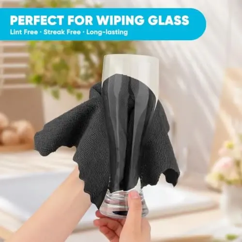 Orighty Microfiber Cleaning Cloth, 12 Pack Black Cleaning Rags, 12x11 inch | Highly Absorbent Household Cleaning Supplies, Microfiber Towels Lint Free Cloths for House, Kitchen, Car Care - 2