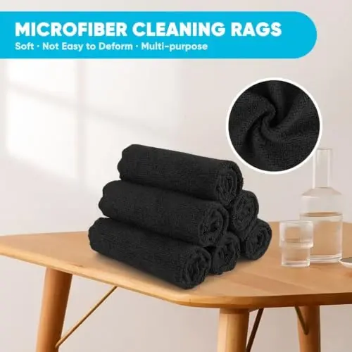 Orighty Microfiber Cleaning Cloth, 12 Pack Black Cleaning Rags, 12x11 inch | Highly Absorbent Household Cleaning Supplies, Microfiber Towels Lint Free Cloths for House, Kitchen, Car Care - 4