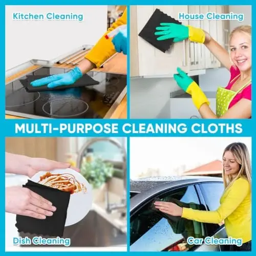 Orighty Microfiber Cleaning Cloth, 12 Pack Black Cleaning Rags, 12x11 inch | Highly Absorbent Household Cleaning Supplies, Microfiber Towels Lint Free Cloths for House, Kitchen, Car Care - 6