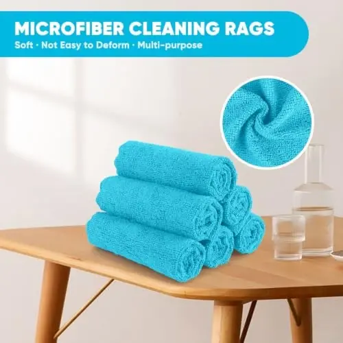 Orighty Microfiber Cleaning Cloth, 12 Pack Blue Cleaning Rags, 12x11 inch | Highly Absorbent Household Cleaning Supplies, Microfiber Towels Lint Free Cloths for House, Kitchen, Car Care - 4