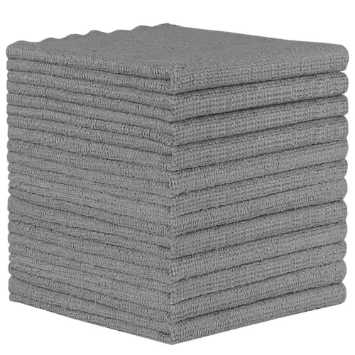 Orighty Microfiber Cleaning Cloth, 12 Pack Grey Cleaning Rags, 12x11 inch | Highly Absorbent Household Cleaning Supplies, Microfiber Towels Lint Free Cloths for House, Kitchen, Car Care - 1