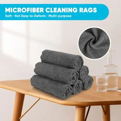 Orighty Microfiber Cleaning Cloth, 12 Pack Grey Cleaning Rags, 12x11 inch | Highly Absorbent Household Cleaning Supplies, Microfiber Towels Lint Free Cloths for House, Kitchen, Car Care - 4