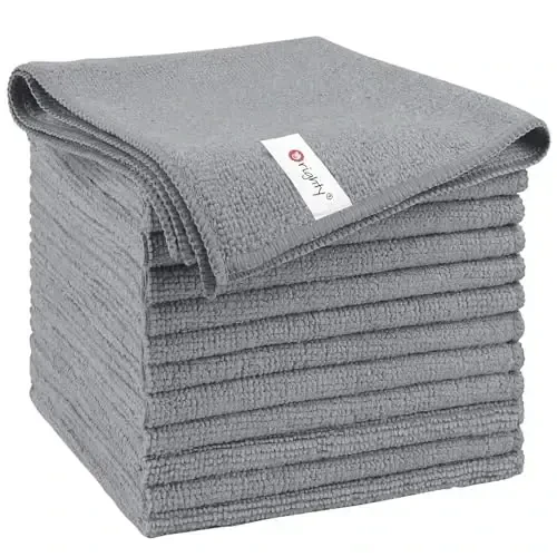 Orighty Microfiber Cleaning Cloth, 12 Pack Microfiber Towels for Cars, Highly Absorbent Car Cleaning Supplies, Lint Free Cloths Clean Rags for Car Care, House, Kitchen, 12x12 inch, Grey - ORIGHTY