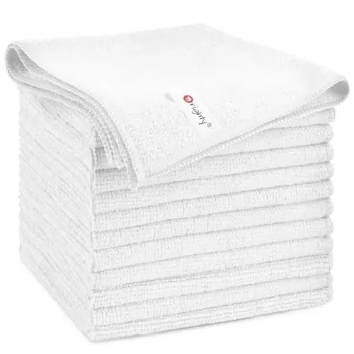 Orighty Microfiber Cleaning Cloth, 12 Pack Microfiber Towels for Cars, Highly Absorbent Car Cleaning Supplies, Lint Free Cloths Clean Rags for Car Care, House, Kitchen, 12x12 inch, White 