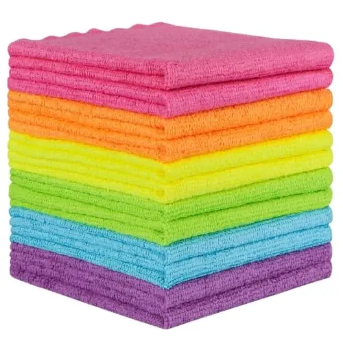 Orighty Microfiber Cleaning Cloth, 12 Pack Reusable Cleaning Rags, 12x11 in | Highly Absorbent Household Cleaning Supplies, Microfiber Towels Lint Free Cloths for House, Kitchen, Car Care - 1