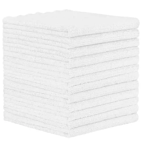 Orighty Microfiber Cleaning Cloth, 12 Pack White Cleaning Rags, 12x11 inch | Highly Absorbent Household Cleaning Supplies, Microfiber Towels Lint Free Cloths for House, Kitchen, Car Care - 1
