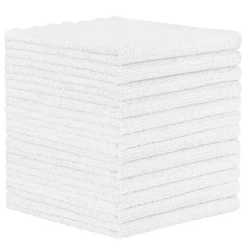 Orighty Microfiber Cleaning Cloth, 12 Pack White Cleaning Rags, 12x11 inch | Highly Absorbent Household Cleaning Supplies, Microfiber Towels Lint Free Cloths for House, Kitchen, Car Care - Orighty