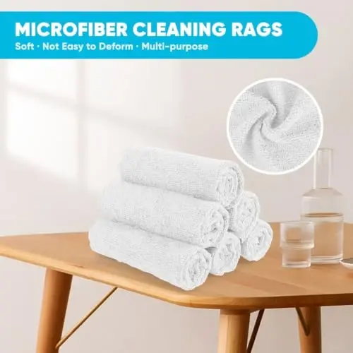 Orighty Microfiber Cleaning Cloth, 12 Pack White Cleaning Rags, 12x11 inch | Highly Absorbent Household Cleaning Supplies, Microfiber Towels Lint Free Cloths for House, Kitchen, Car Care - 4