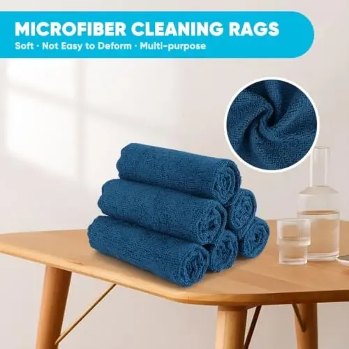 Orighty Microfiber Cleaning Cloth, 24 Pack Cleaning Rags, Navy Blue, 12x11 | Highly Absorbent Household Cleaning Supplies, Microfiber Towels Lint Free Cloths for House, Kitchen, Car Care - 4