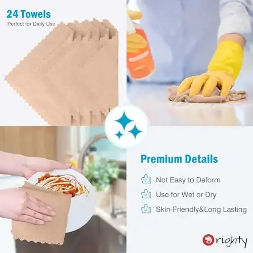 Orighty Microfiber Cleaning Cloth, 24 Pack Highly Absorbent Cleaning Supplies, Reusable Clean Rags for House, Microfiber Cloth for Kitchen, Window, Car Care, 11.5x11.5 inch Brown - 6