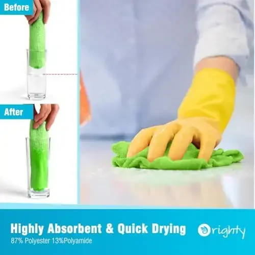 Orighty Microfiber Cleaning Cloth, 24 Pack Highly Absorbent Cleaning Supplies, Reusable Clean Rags for House, Microfiber Cloth for Kitchen, Window, Car Care, 11.5x11.5 inch Green - 3