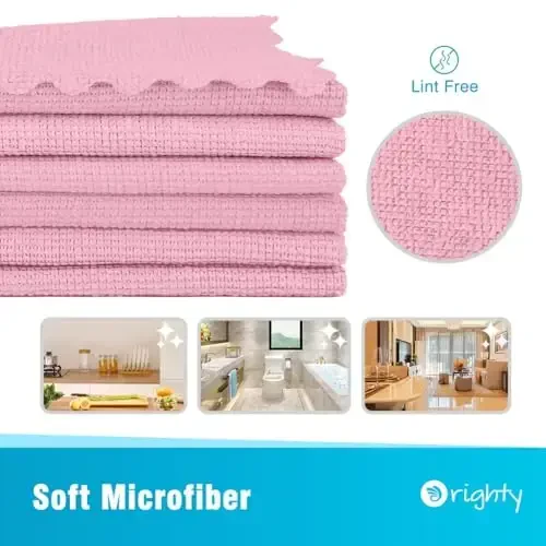 Orighty Microfiber Cleaning Cloth, 24 Pack Highly Absorbent Cleaning Supplies, Reusable Clean Rags for House, Microfiber Cloth for Kitchen, Window, Car Care, 11.5x11.5 inch Pink - 2