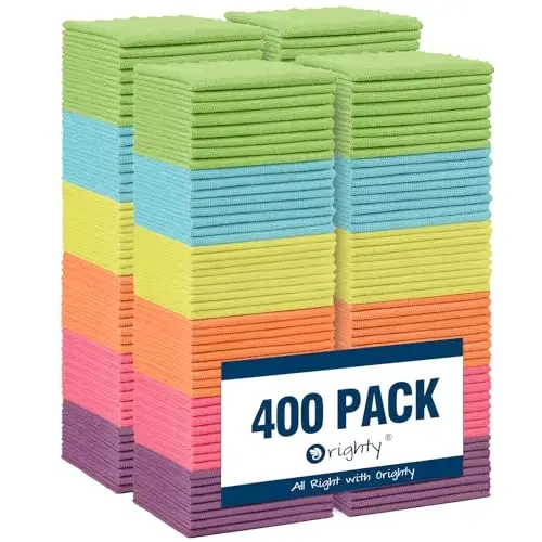 Orighty Microfiber Cleaning Cloth, 400 Pack Highly Absorbent Cleaning Rags, Household Cleaning Supplies, Microfiber Towels Lint Free Cloths for House, Kitchen, Car Care, 12x11 Inch, Multicolor 