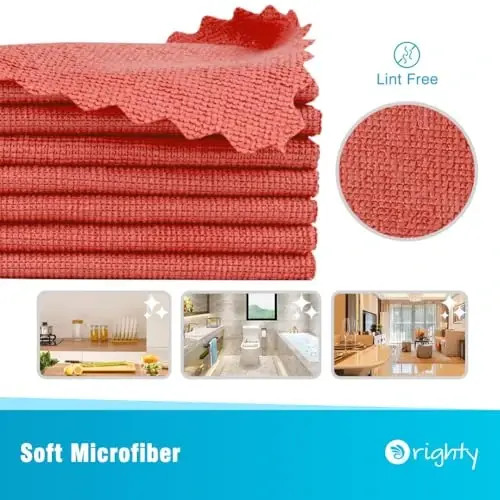 Orighty Microfiber Cleaning Cloth, 400 Pack Highly Absorbent Cleaning Rags, Household Cleaning Supplies, Reusable Microfiber Towels Lint Free Cloths for House, Kitchen, Car Care, 12x11 inch, Red - ORIGHTY (1)