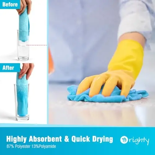 Orighty Microfiber Cleaning Cloth 5 Pack, Blue Cleaning Rags 12x11 inch | Microfiber Towels for Cars, Highly Absorbent Household Cleaning Supplies, Reusable Lint Free Cloths for House, Kitchen - 3