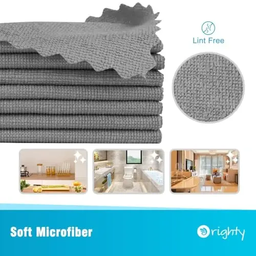 Orighty Microfiber Cleaning Cloth 5 Pack, Grey Cleaning Rags 12x11 inch | Microfiber Towels for Cars, Highly Absorbent Household Cleaning Supplies, Reusable Lint Free Cloths for House, Kitchen - ORIGHTY (1)