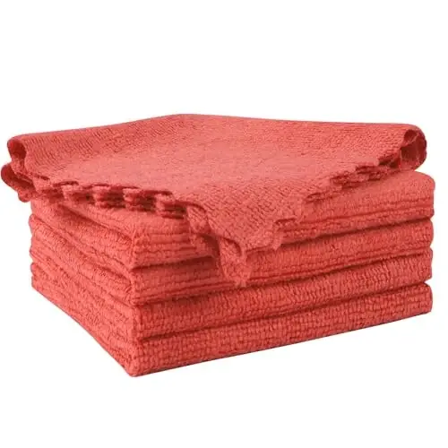 Orighty Microfiber Cleaning Cloth 5 Pack, Red Cleaning Rags 12x11 inch | Microfiber Towels for Cars, Highly Absorbent Household Cleaning Supplies, Reusable Lint Free Cloths for House, Kitchen 