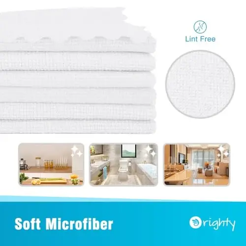 Orighty Microfiber Cleaning Cloth 5 Pack, White Cleaning Rags 12x11 inch | Microfiber Towels for Cars, Highly Absorbent Household Cleaning Supplies, Reusable Lint Free Cloths for House, Kitchen - 2