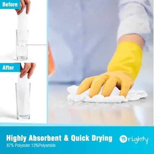 Orighty Microfiber Cleaning Cloth 5 Pack, White Cleaning Rags 12x11 inch | Microfiber Towels for Cars, Highly Absorbent Household Cleaning Supplies, Reusable Lint Free Cloths for House, Kitchen - 3