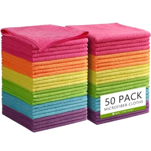 Orighty Microfiber Cleaning Cloth, 50 Pack Microfiber Towels Bulk, 12x11 in | Soft Highly Absorbent Cleaning Rag, Reusable Lint Free Cloths for Car Care, House, Kitchen, Window and Glass - 1