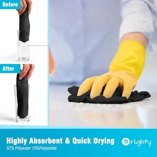 Orighty Microfiber Cleaning Cloth, 800 Pack Highly Absorbent Cleaning Rags, Household Cleaning Supplies, Reusable Microfiber Towels Lint Free Cloths for House, Kitchen, Car Care, 12x11 inch, Black - 3