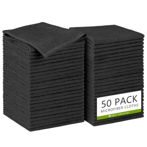 Orighty Microfiber Cleaning Cloth, Black Cleaning Towels 50 Pack, 12x11 in | Soft Highly Absorbent Cleaning Rag, Reusable Lint Free Cloths for Car Care, House, Kitchen, Window and Glass - 1