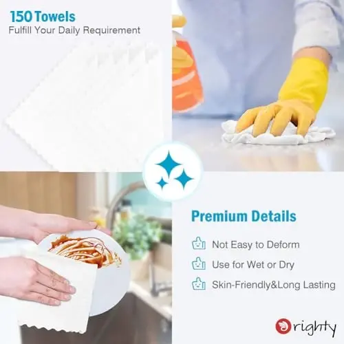 Orighty Microfiber Cleaning Cloth Bulk, 150 Pack Shop Towels 12x12in, White | Reusable Microfiber Towels for Cars, Shop Rags, Multi-Purpose Lint Free Cleaning Rags for Home & Kitchen - 5