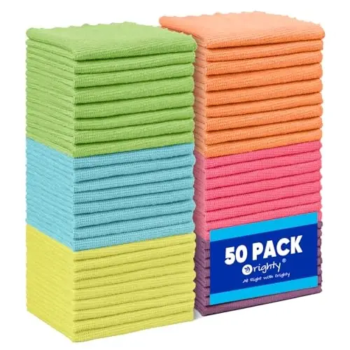 Orighty Microfiber Cleaning Cloth Bulk, 50 Pack Cleaning Rags 12x11 inch | Reusable Microfiber Towels for Cars, Ultra-Soft & Absorbent Lint Free Cloths for House, Kitchen - 1