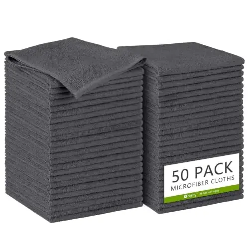 Orighty Microfiber Cleaning Cloth, Grey Cleaning Towels 50 Pack, 12x11 in | Soft Highly Absorbent Cleaning Rag, Reusable Lint Free Cloths for Car Care, House, Kitchen, Window and Glass - 1