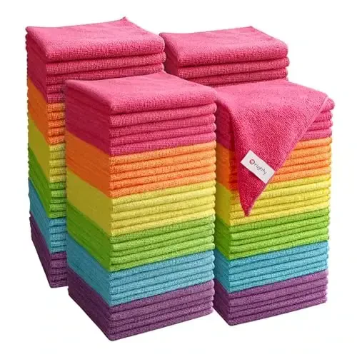 Orighty Microfiber Cleaning Cloth Pack of 120, Microfiber Towels for Cars, Highly Absorbent Car Cleaning Supplies, Lint Free Cloths Clean Rags for Car Care, House, Kitchen, 12x12 inch 