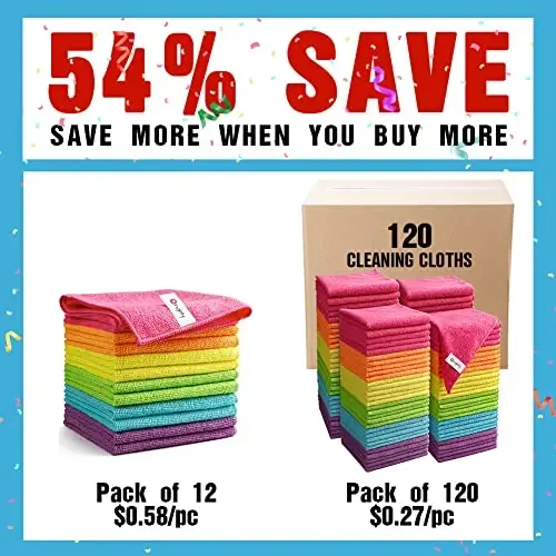 Orighty Microfiber Cleaning Cloth Pack of 120, Microfiber Towels for Cars, Highly Absorbent Car Cleaning Supplies, Lint Free Cloths Clean Rags for Car Care, House, Kitchen, 12x12 inch - 2