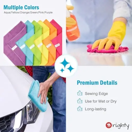 Orighty Microfiber Cleaning Cloth Pack of 24, Microfiber Towels for Cars, Highly Absorbent Car Cleaning Supplies, Lint Free Cloths Clean Rags for Car Care, House, Kitchen, 12x11 inch, Multicolor - 5