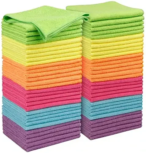 Orighty Microfiber Cleaning Cloth Pack of 60, Avtomobillar uchun mikrofiber sochiqlar, Yuqori darajada shimuvchan avtomobil tozalash materiallari, Tolasiz matolar, Avtomobilga qarash, uy, oshxona uchun toza lattalar, 12x12 dyuym - 1