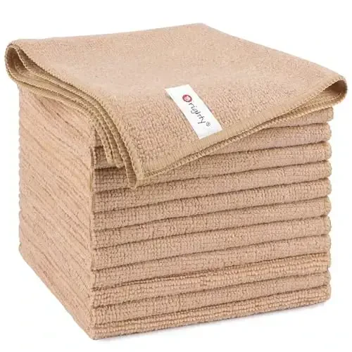 Orighty Microfiber Tozalash Mato, 12 Paket Avtomobillar uchun Microfiber Sochiqlar, Yuqori Absorbsiyalovchi Avtomobilni Tozalash Materiallari, Tolalarsiz Mato, Avtomobilga Xizmat Ko'rsatish, Uy, Oshxona uchun Tozalash Latta, 12x12 dyuym, Jigarrang 