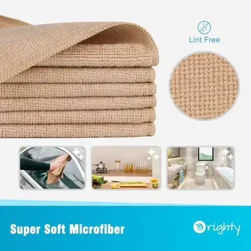 Orighty Microfiber Tozalash Mato, 12 Paket Avtomobillar uchun Microfiber Sochiqlar, Yuqori Absorbsiyalovchi Avtomobilni Tozalash Materiallari, Tolalarsiz Mato, Avtomobilga Xizmat Ko'rsatish, Uy, Oshxona uchun Tozalash Latta, 12x12 dyuym, Jigarrang - 4
