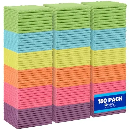 Orighty Microfiber Tozalash Mato, 150 dona, Yuqori So'riluvchan Tozalash Materiallari, Ko'p Martalik Foydalanish uchun Tolasi Yo'q Mato, Uy, Oshxona, Avtomobilga Xizmat Ko'rsatish uchun Kuchli Changni Tozalash Latta (12x12 dyuym) 