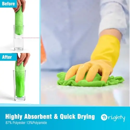 Orighty Microfiber Tozalash Mato, 24 Pack Yuqori Absorbent Tozalash Materiallari, Uy uchun Qayta Foydalanish Mumkin Toza Latta, Oshxona uchun Microfiber Mato, Oyna, Avtomobilga Xizmat Ko'rsatish, 11.5x11.5 dyuym Yashil - 3
