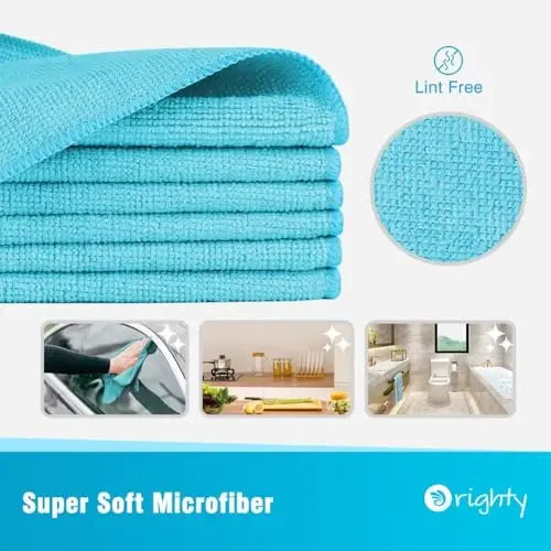 Orighty Microfiber Cleaning Cloth, 12 Pack Microfiber Towels for Cars, Highly Absorbent Car Cleaning Supplies, Lint Free Cloths Clean Rags for Car Care, House, Kitchen, 12x11 inch, Blue - 2
