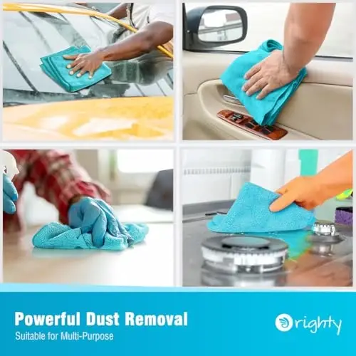 Orighty Microfiber Cleaning Cloth, 12 Pack Microfiber Towels for Cars, Highly Absorbent Car Cleaning Supplies, Lint Free Cloths Clean Rags for Car Care, House, Kitchen, 12x11 inch, Blue - 4