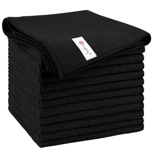 Orighty Microfiber Cleaning Cloth, 12 Pack Microfiber Towels for Cars, Highly Absorbent Car Cleaning Supplies, Lint Free Cloths Clean Rags for Car Care, House, Kitchen, 12x12 inch, Black - 1
